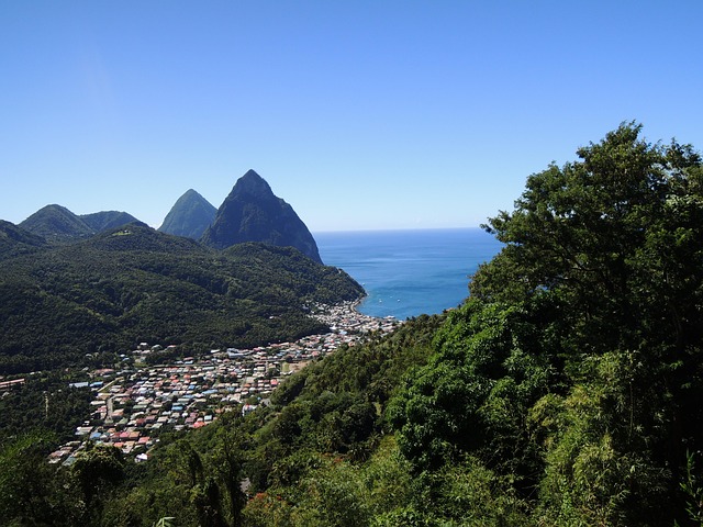 St Lucia Pitons Volcanic Landscape With Lush Rainforest And Sulfur Springs