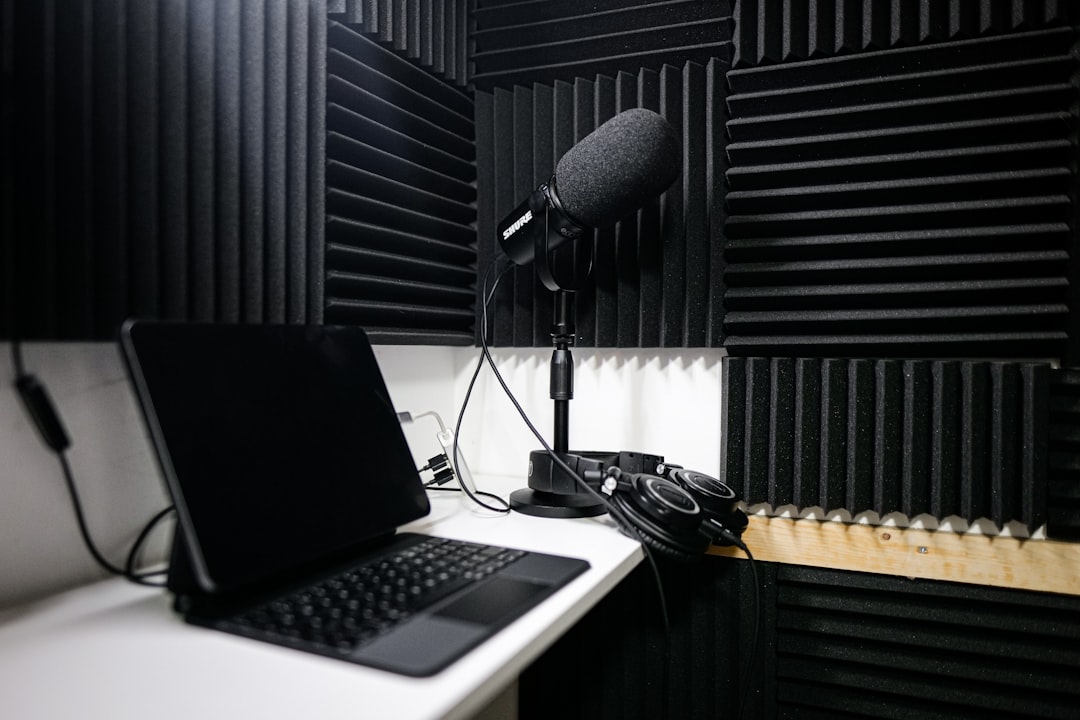 Podcast Studio With Microphones, Headphones, And Sound Equipment