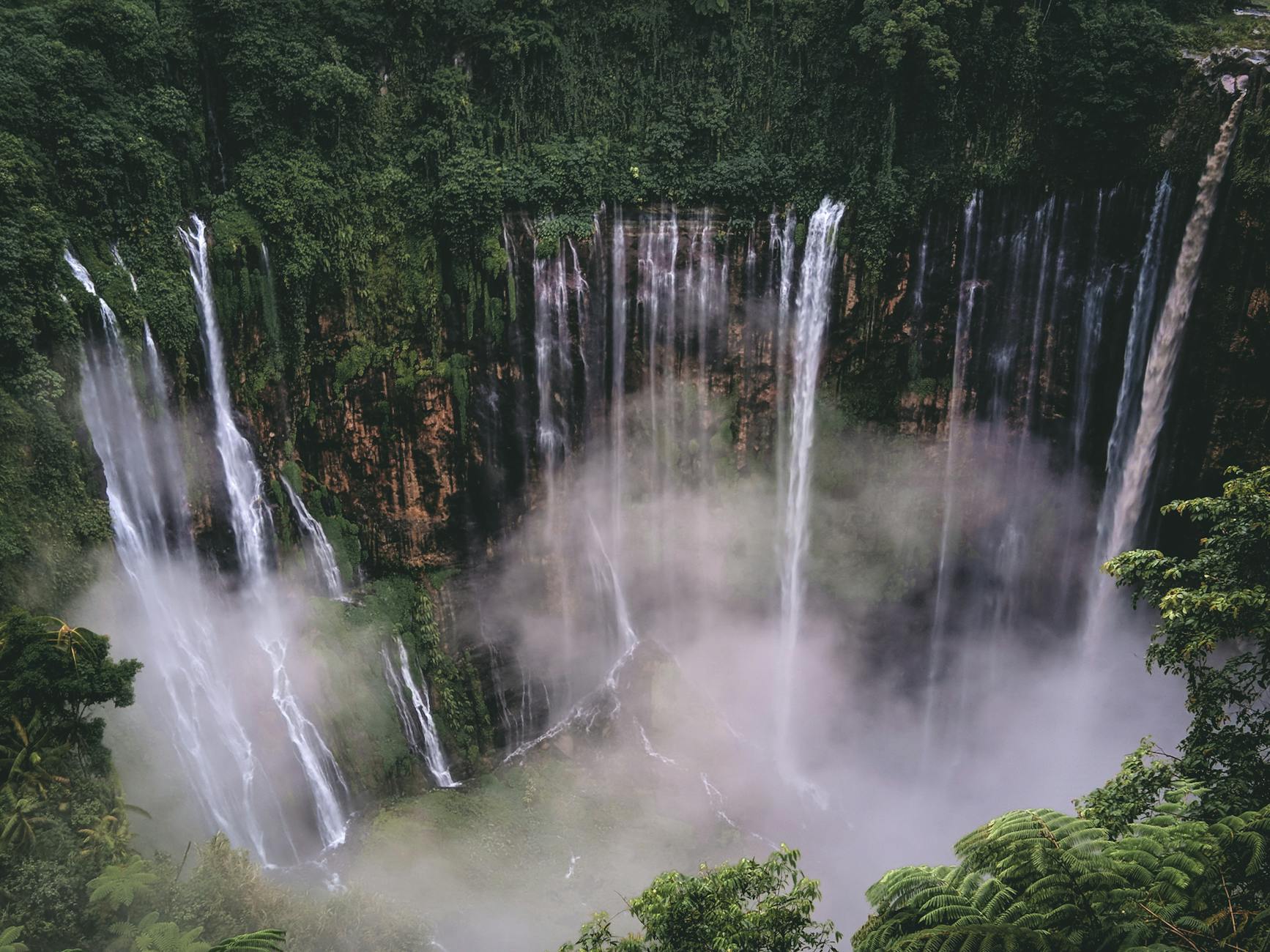 Tumpak Sewu Waterfall East Java Hiking Trail Steep Steps Mud Spray