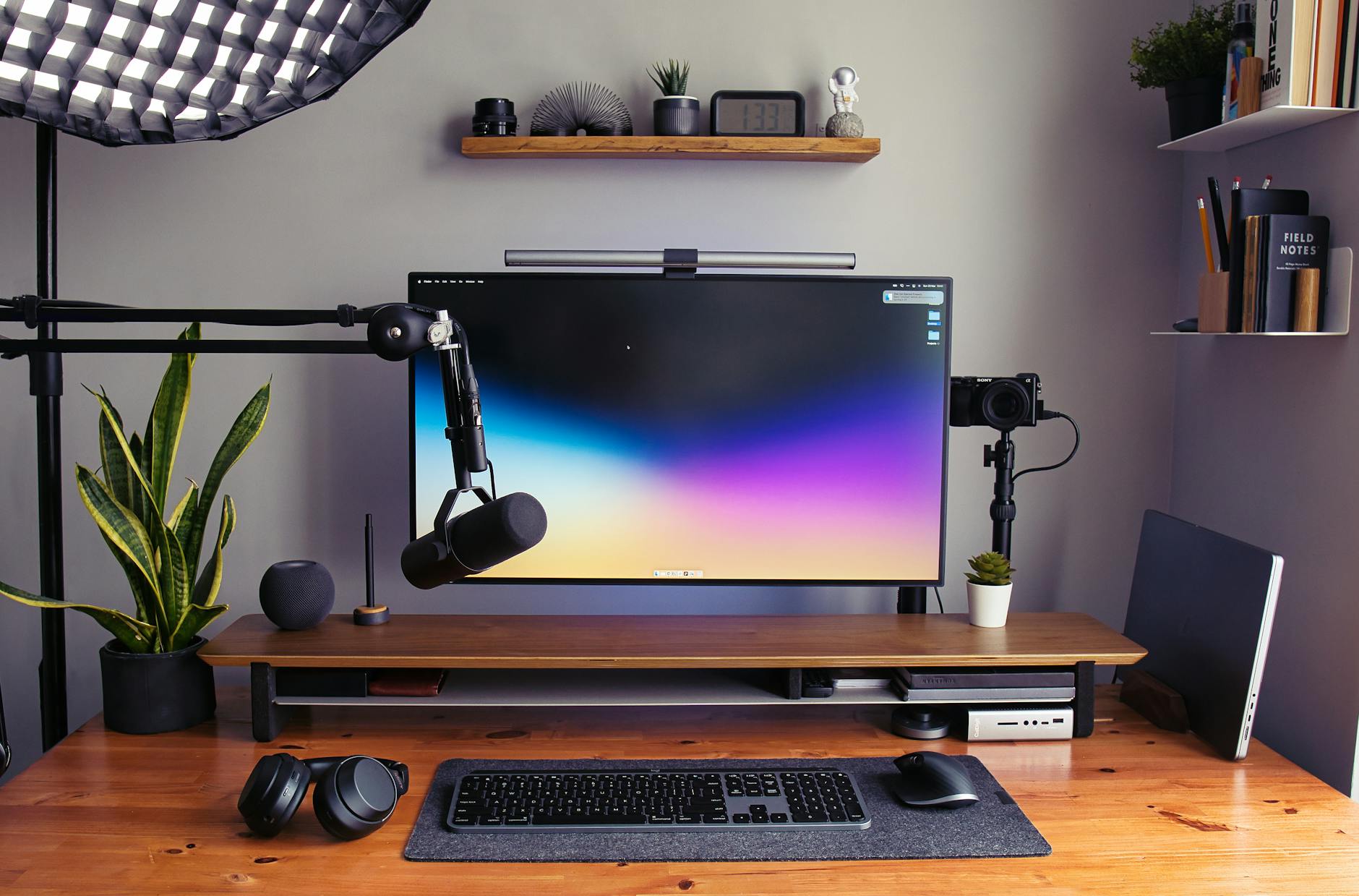 Wooden Monitor Shelf Desk Setup
