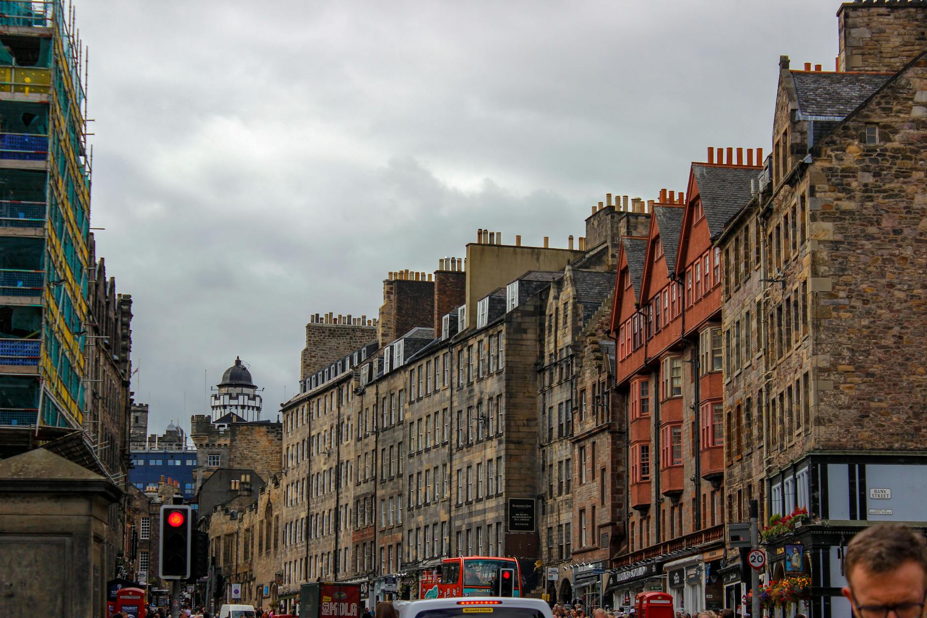 Edinburgh Royal Mile Busy Street Scene With Tourists And Locals