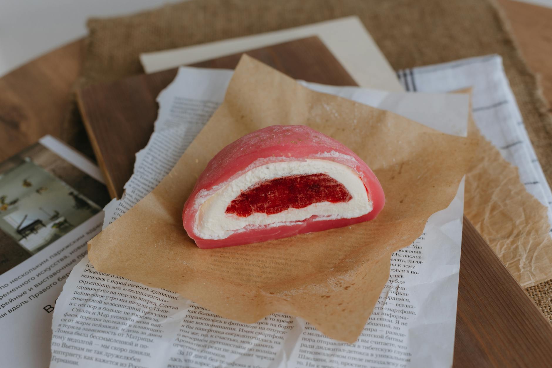 Daifuku Mochi With Red Bean Paste And Strawberries, Served With Green Tea
