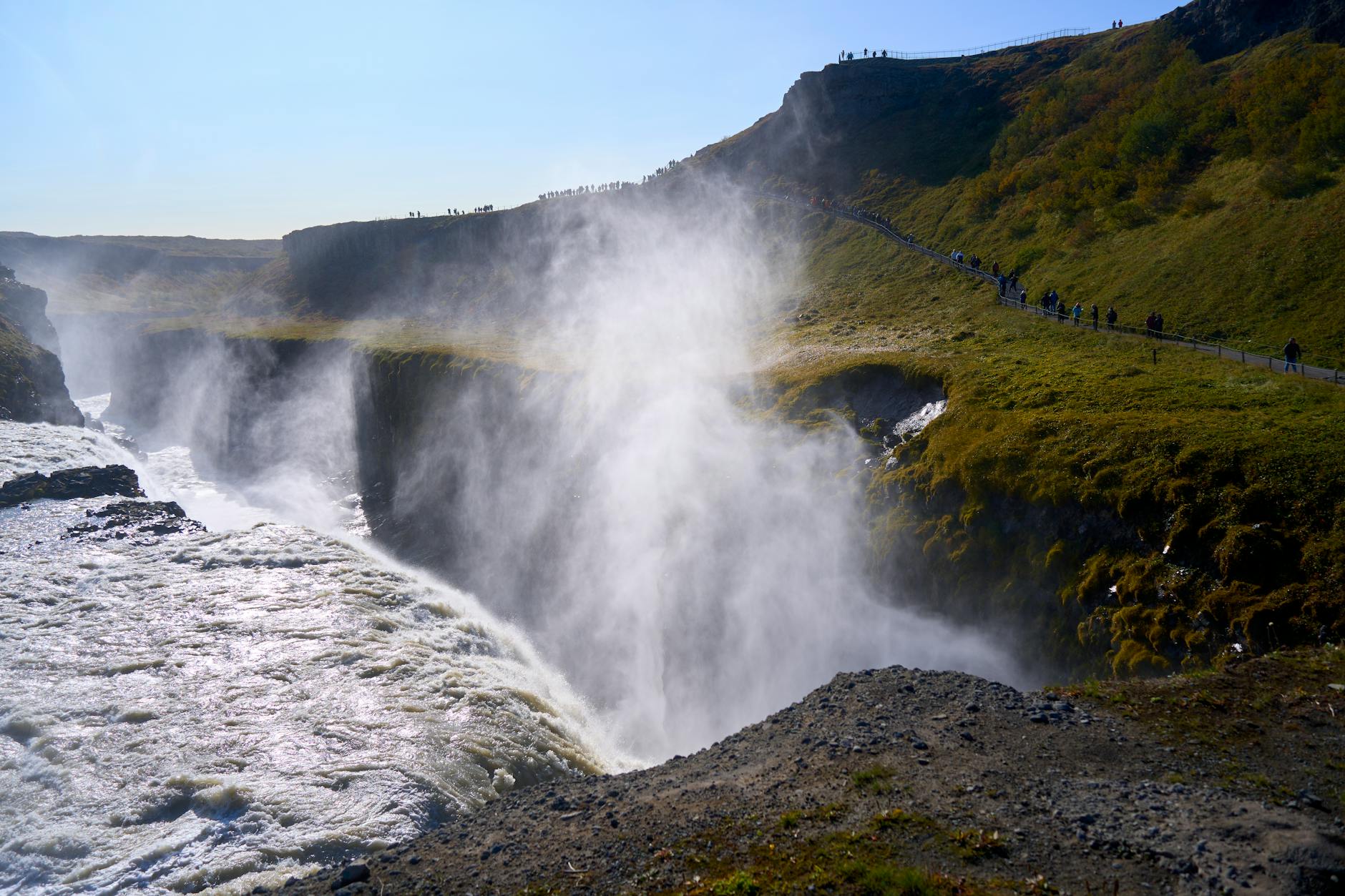 Gullfoss Waterfall Hiking Trails Mist Rainbow