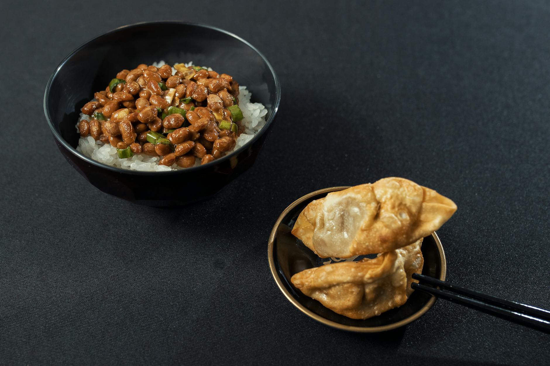 Natto On Rice With Green Onions And Soy Sauce
