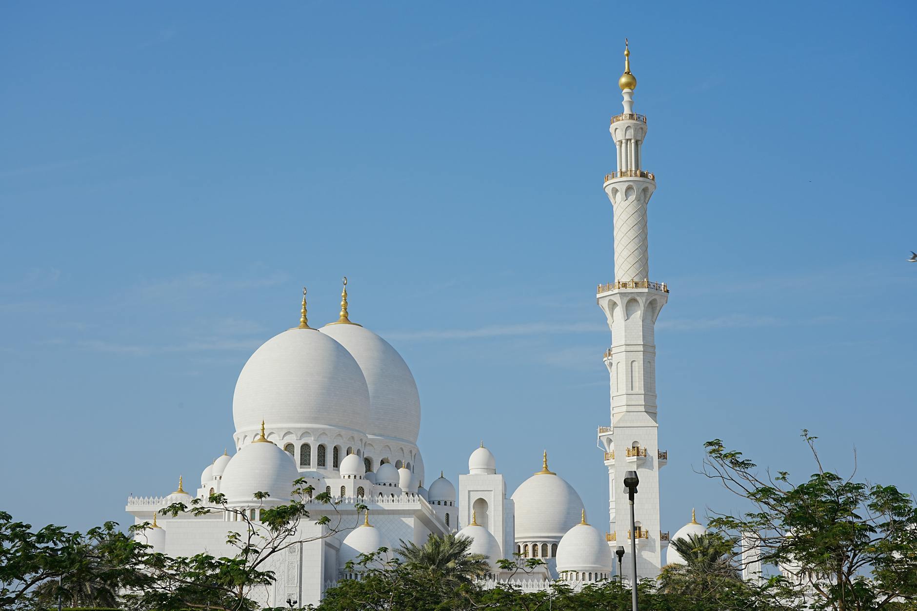 Abu Dhabi Cityscape With Grand Mosque And Taxis