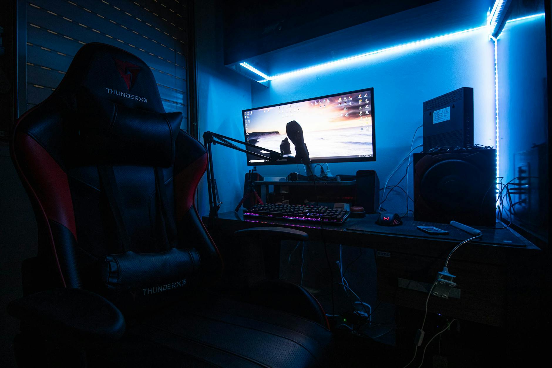 LED Strip Lights Behind Monitor Workspace
