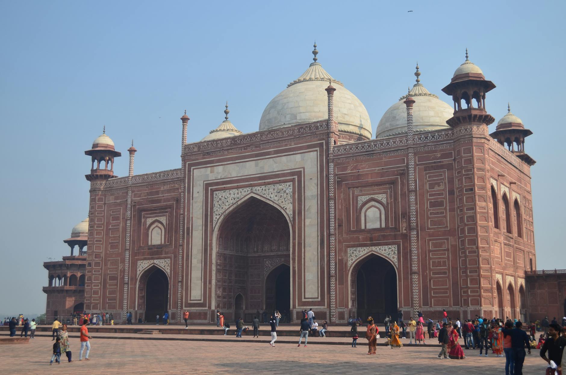 Badshahi Mosque Architecture Red Sandstone White Marble Domes Courtyard Frescoes Inlaid Marble