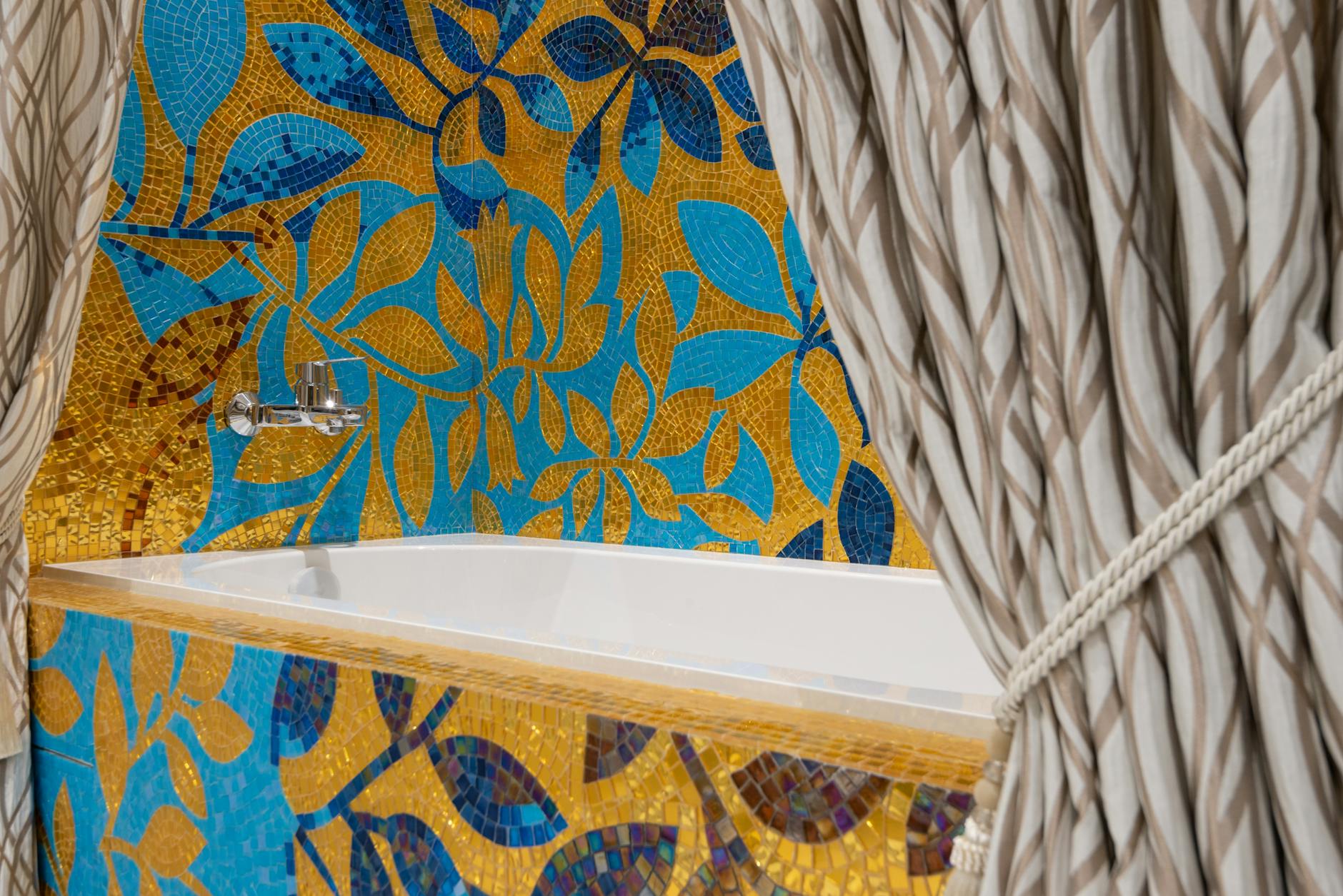 Large-scale Floral Patterned Ceramic Tiles In A Bathroom Setting