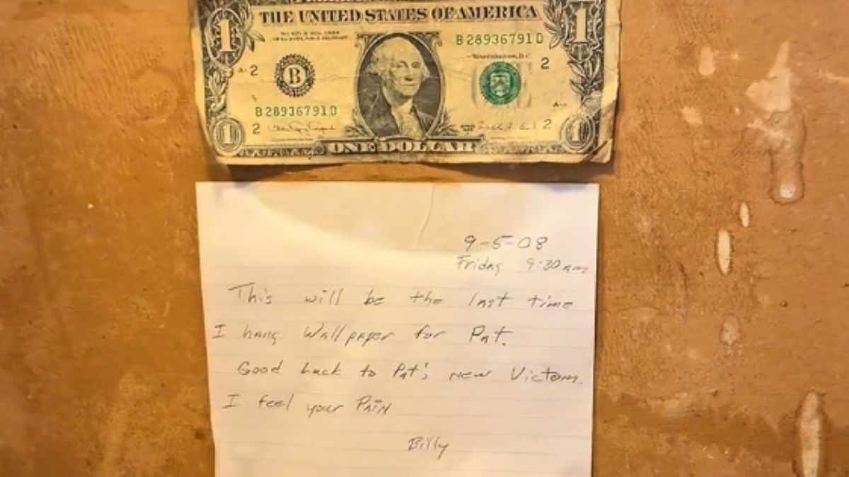 Couple Discovers Hidden Message and Dollar Bill Behind Wall During Home Renovation: “It Really Gives You the Chills”