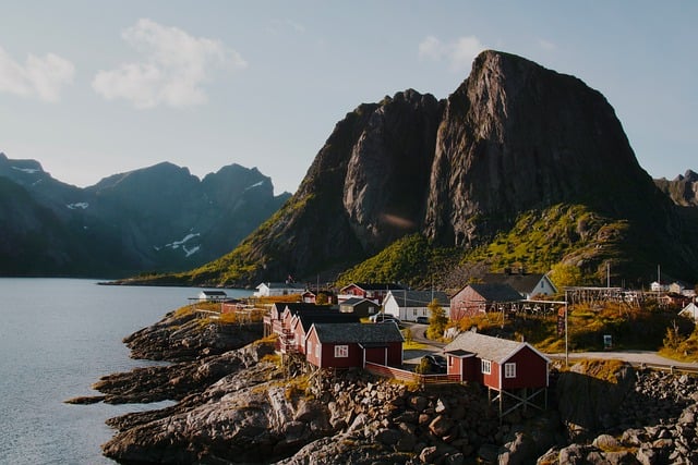 Lofoten Islands Arctic Landscape Red Rorbuer Fishermen Cabins Midnight Sun Surfers Unstad Beach