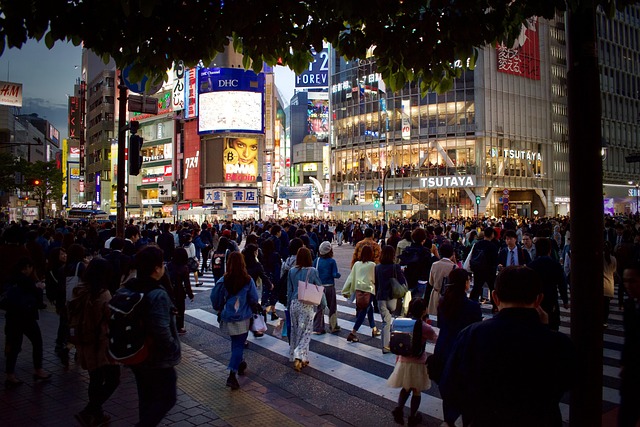 Shibuya Crossing Tokyo Neon Lights Pedestrian Intersection