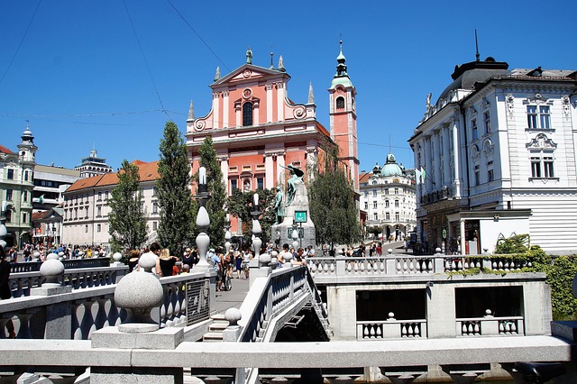 Ljubljana Slovenia Historic Center River Cafes Architecture