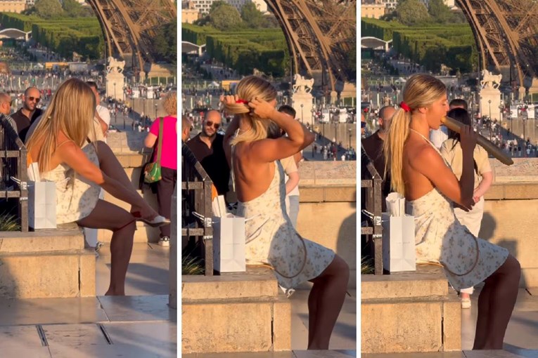 Influencer Reenacts Pamela Anderson’s Underwear Hair Tie Trick Near Eiffel Tower, Sparking Outrage: “What About Dignity?”