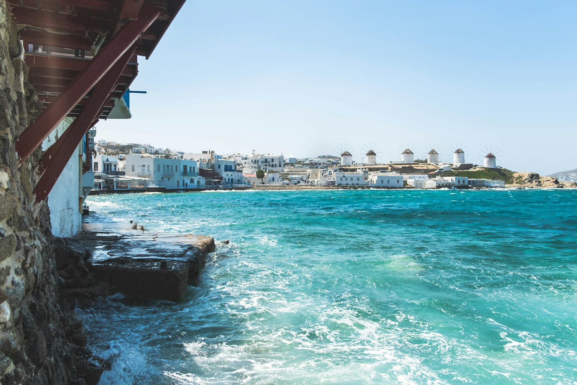Mykonos Windmills Little Venice Colorful Balconies Cycladic Architecture Bougainvillea Flowers