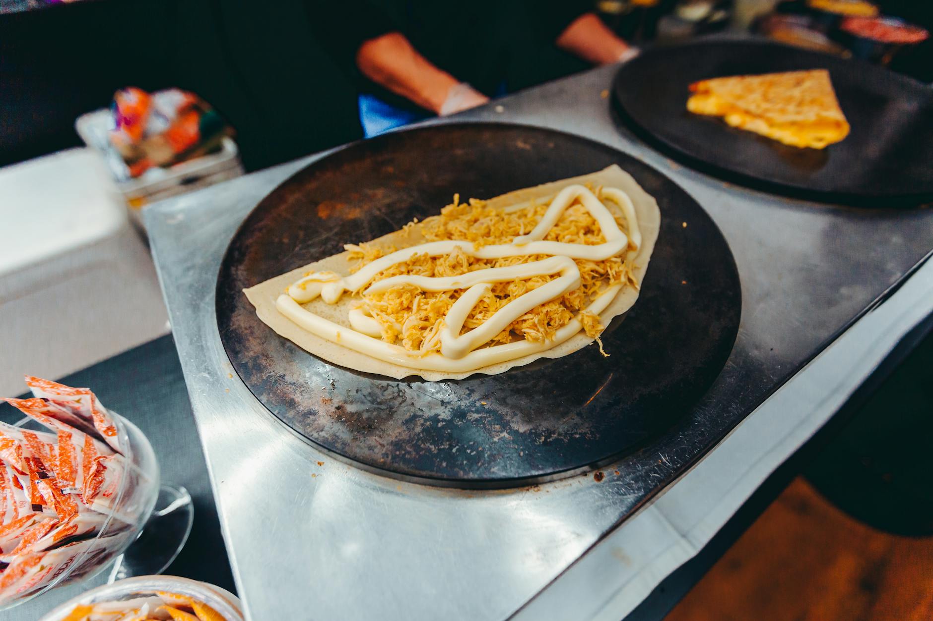 Crepes Cooking In Skillet