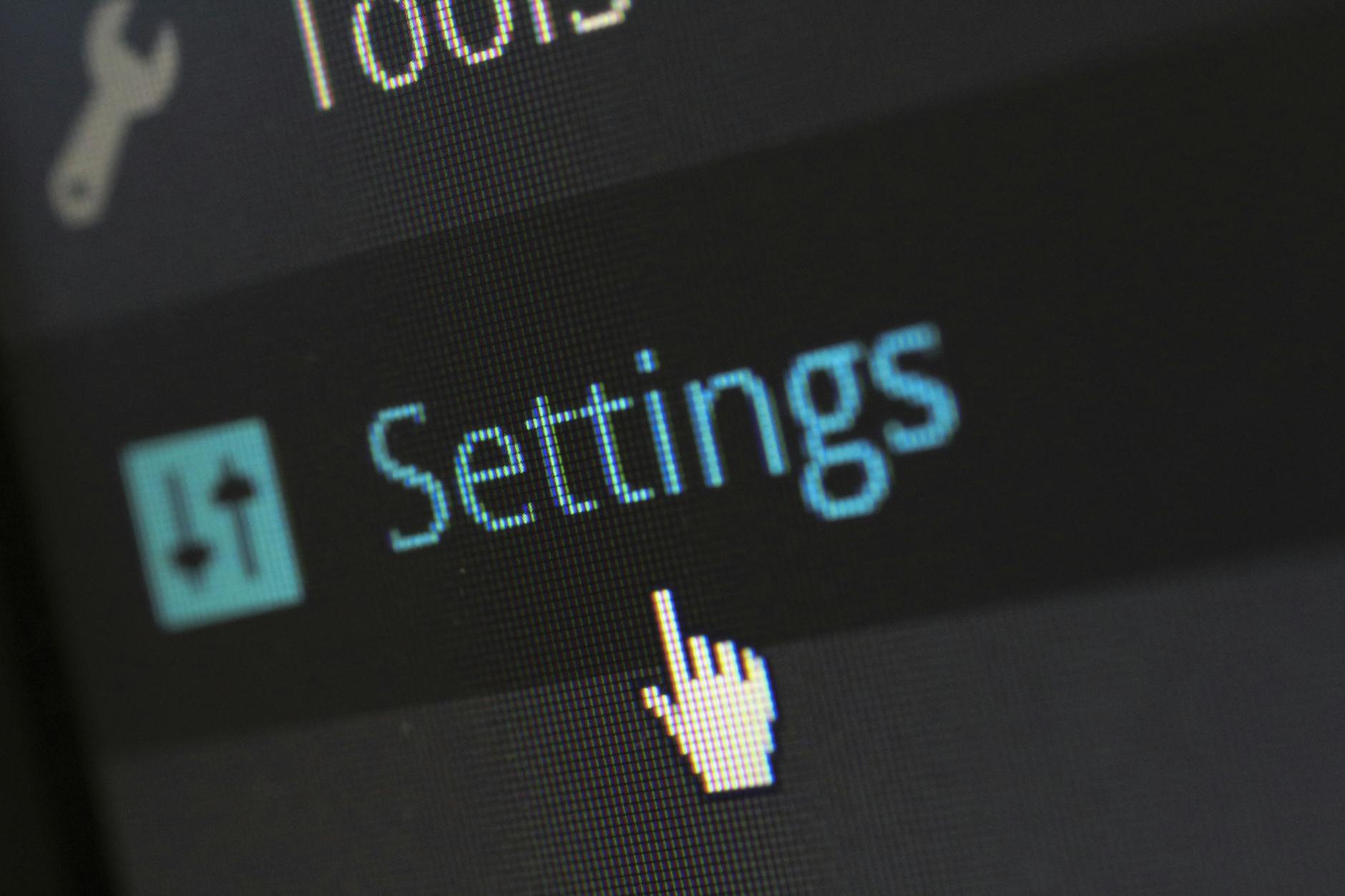 Computer Screen Displaying Settings