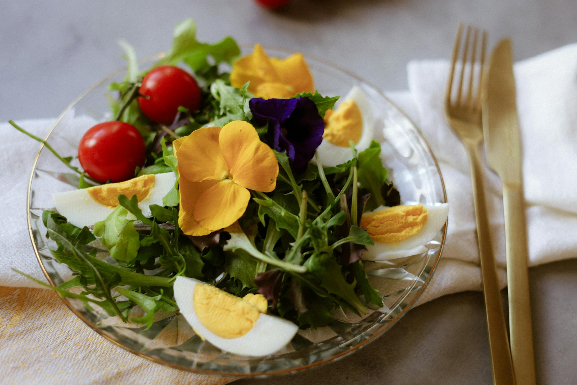 Breakfast Salad With Greens Avocado Soft-boiled Egg Cherry Tomatoes