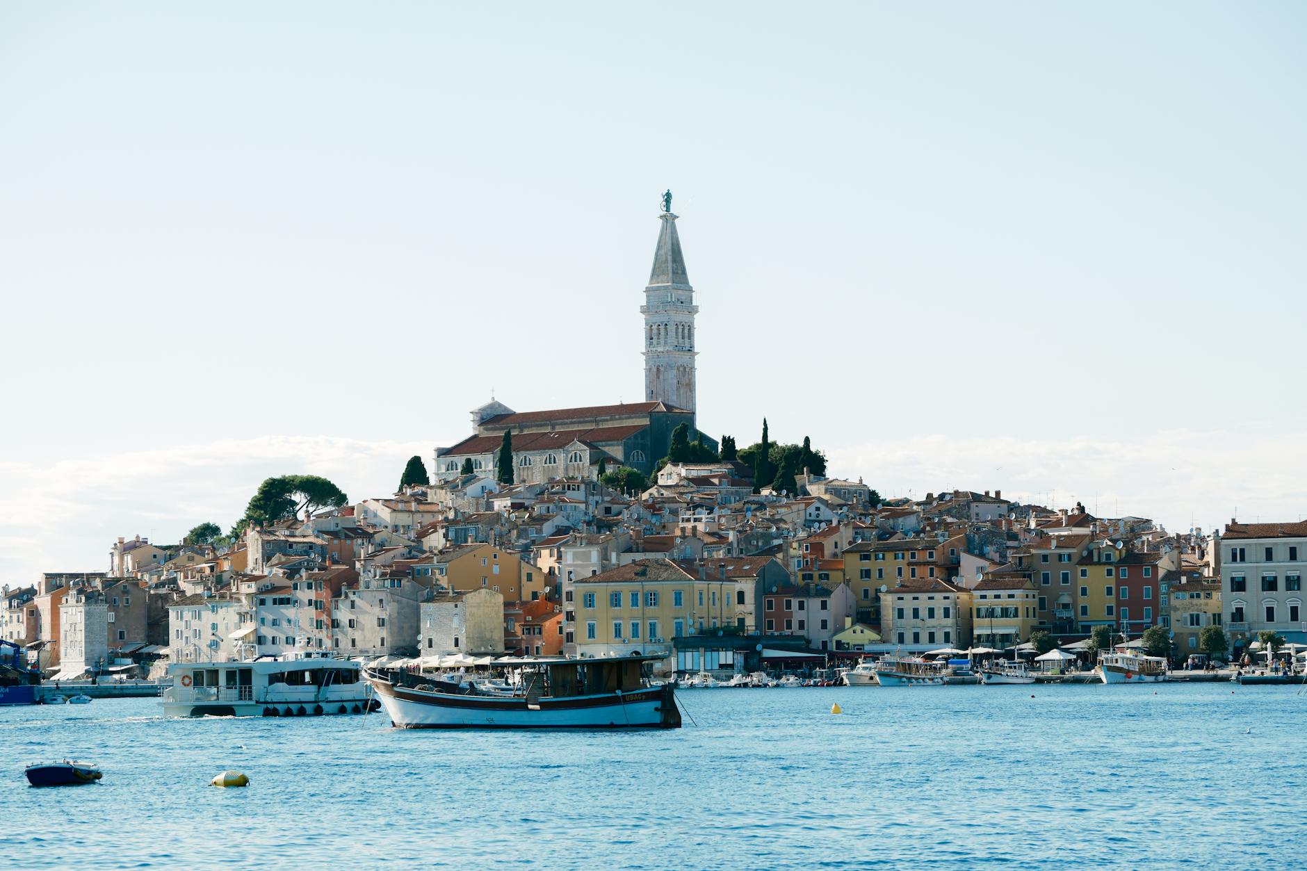 Rovinj Croatia Colorful Houses Harbor Fishing Boats Saint Euphemia Church Golden Cape Forest Park
