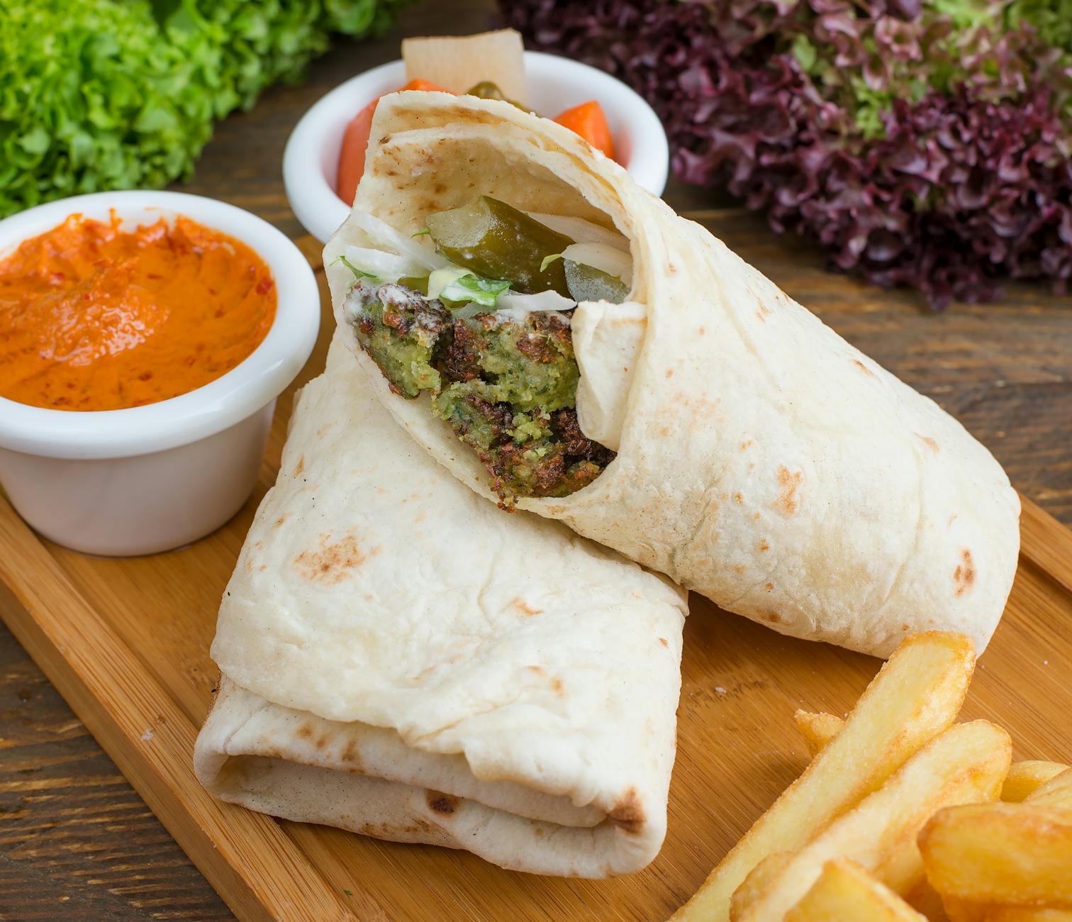 Baked Falafel Wraps With Tahini Sauce