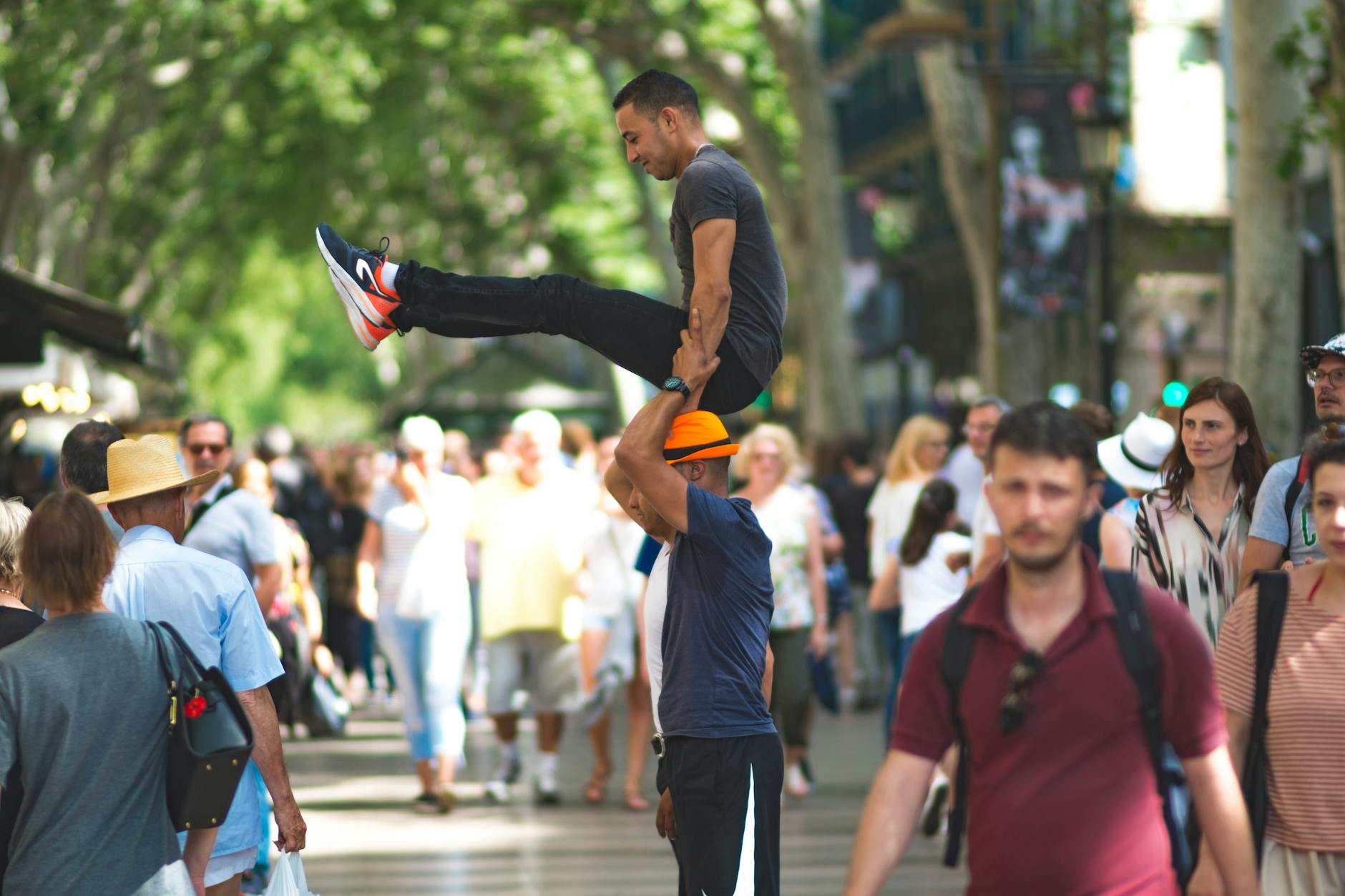 Las Ramblas Barcelona Street Performers Flower Stalls