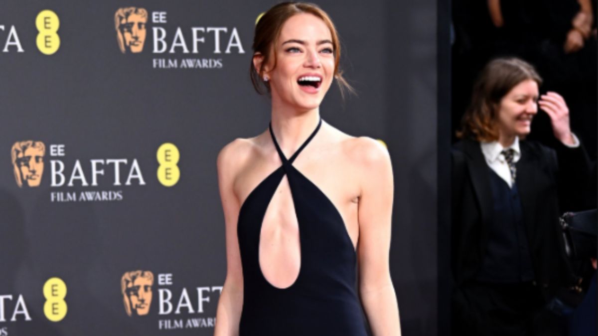 Emma Stone’s Custom Louis Vuitton Halterneck Gown Proves the Classic Black Dress Still Has New Tricks at the BAFTAs