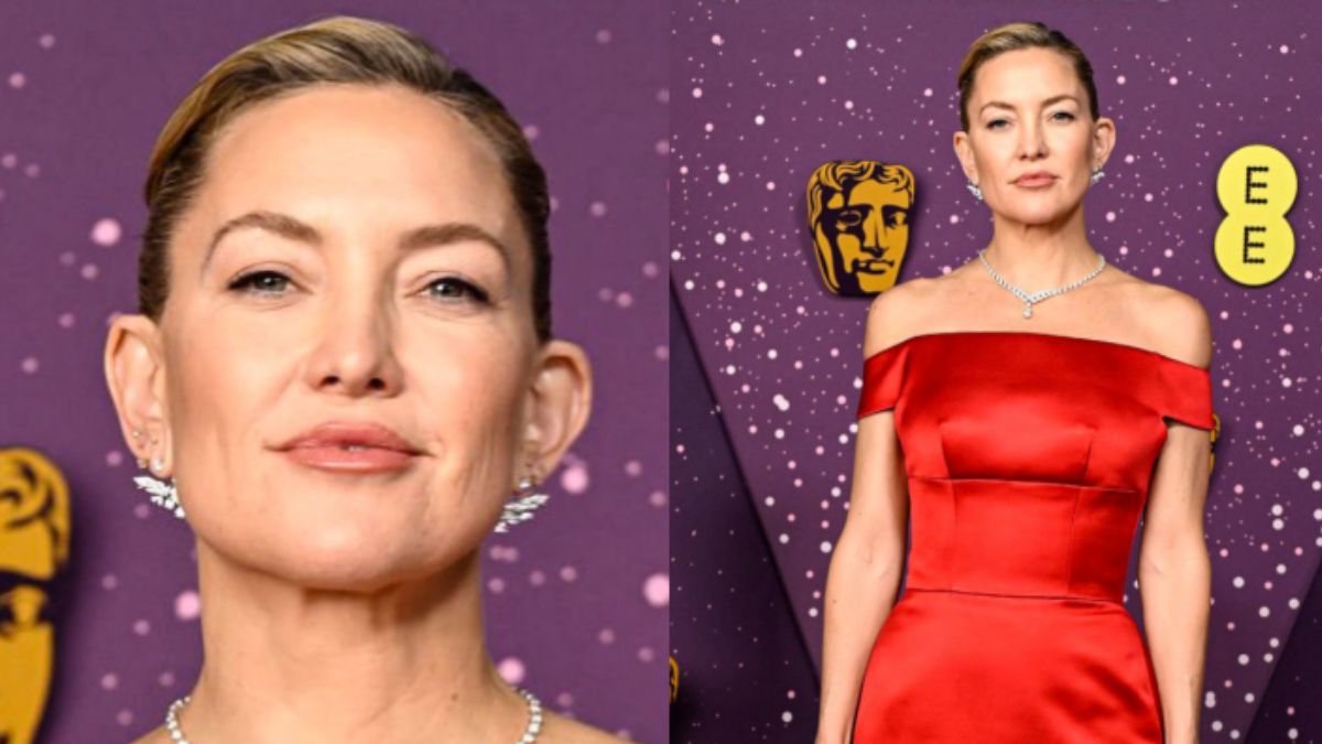 Kate Hudson’s Red Off-the-Shoulder Corset Gown at the BAFTAs Is an Old Hollywood Masterclass