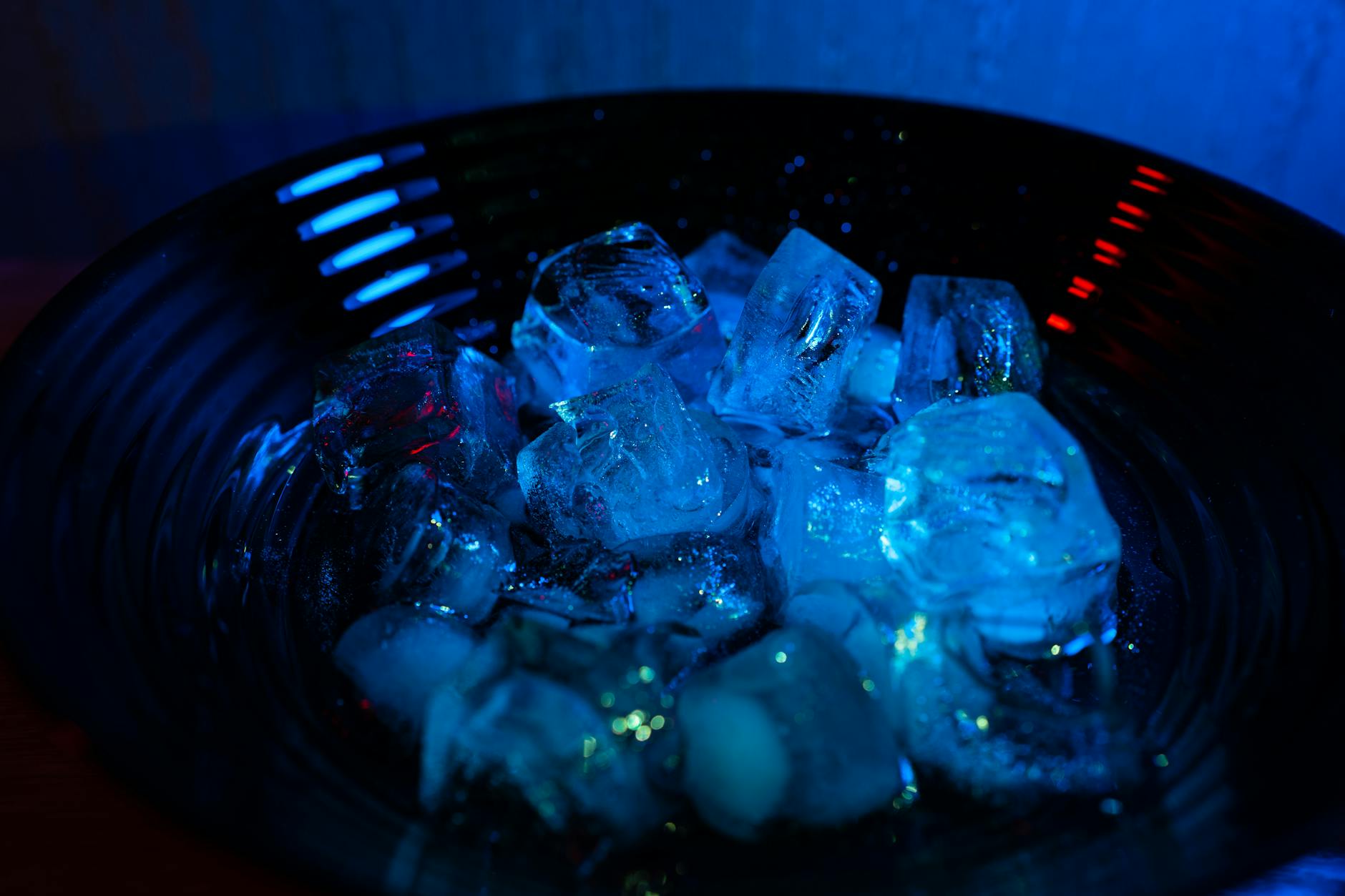 Ice water in bowl