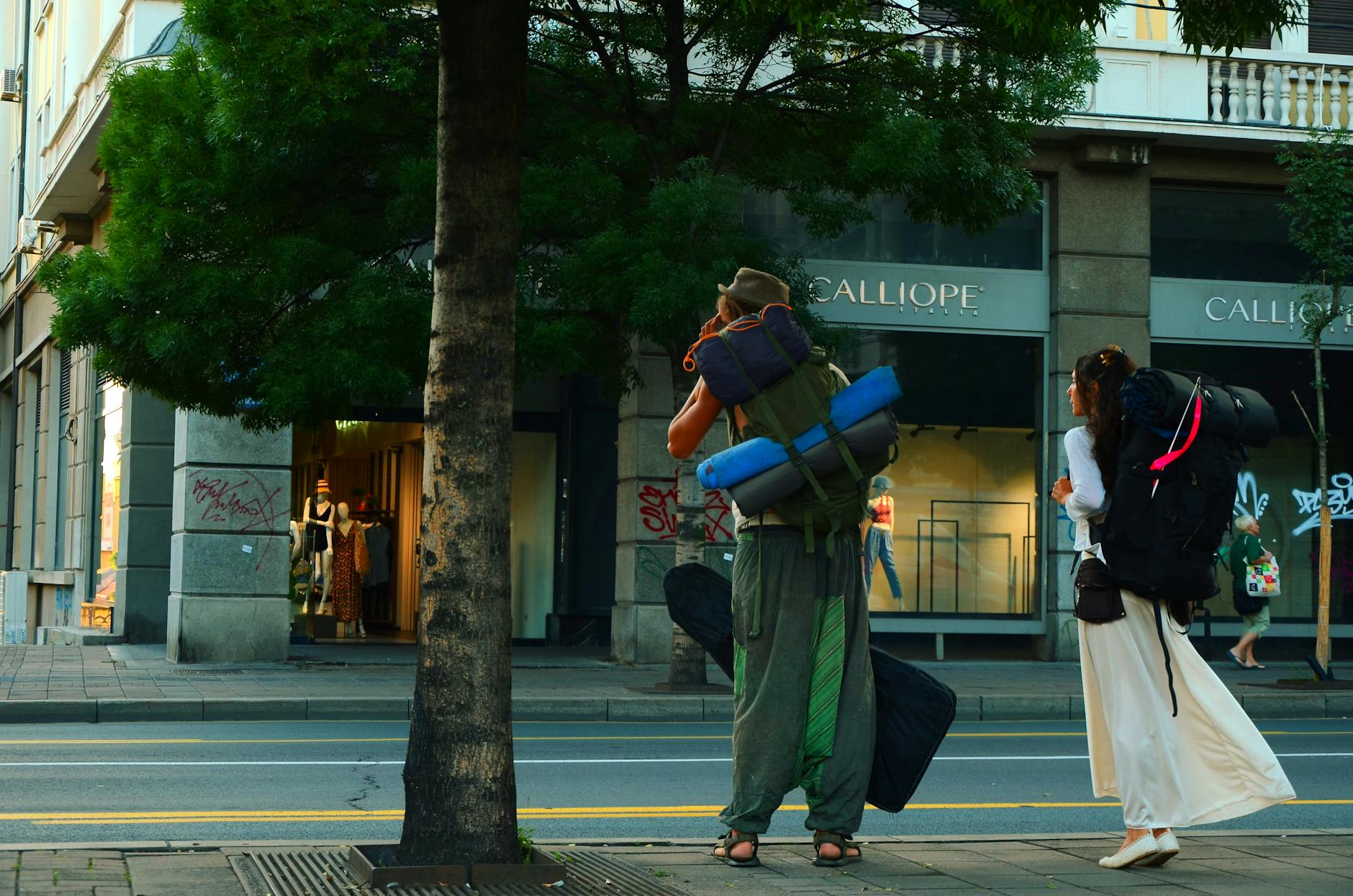 Backpacker at street