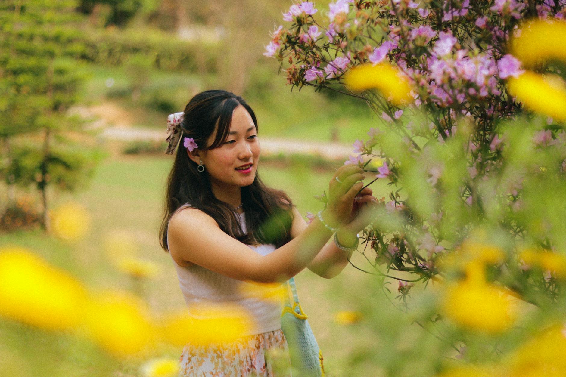 Picking Flowers In Park