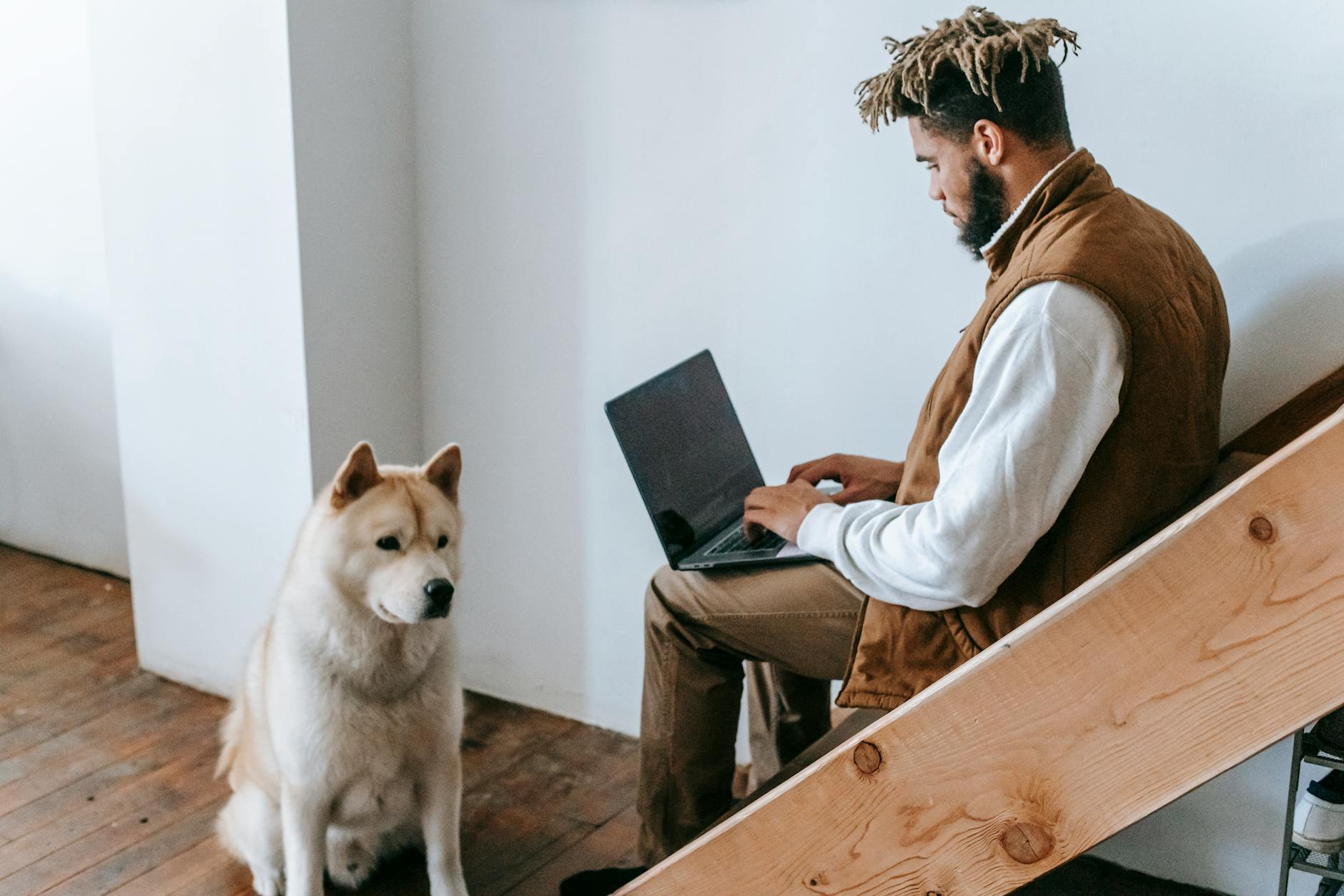 Dog Owner With Laptop