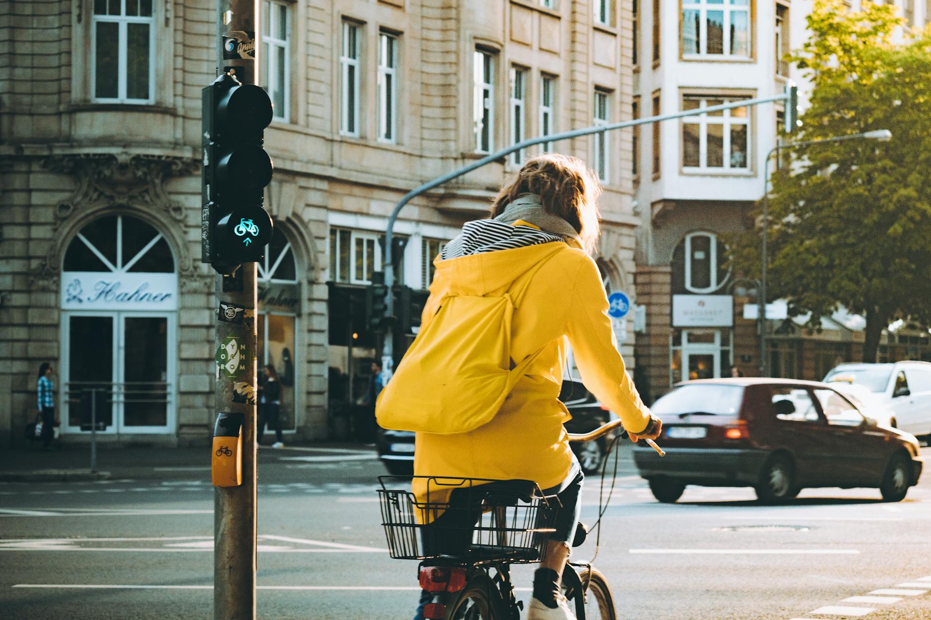 bicycling on traffic street