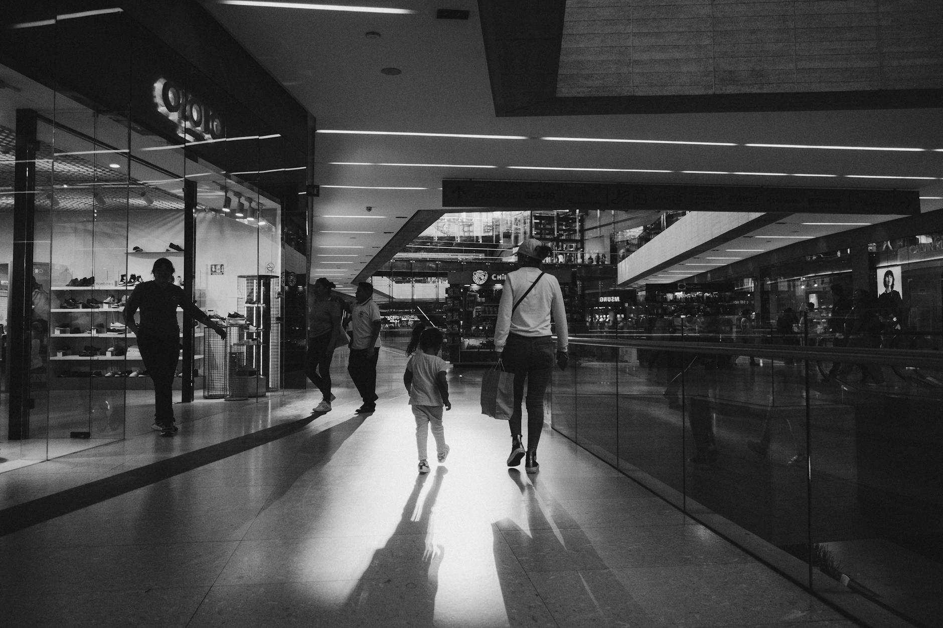 children in shopping mall